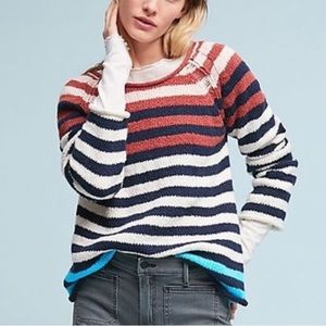 Anthropologie Moth Ame Striped Cotton Knit Pullover Cozy Sweater
